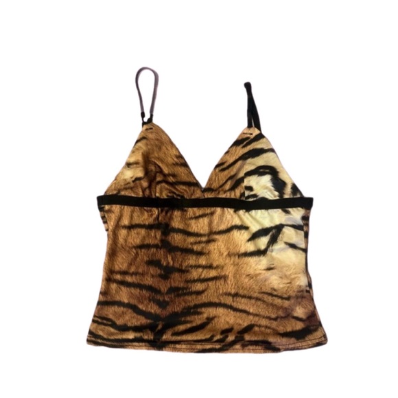 Tops - Tiger Print Spaghetti Strap Cami Top - Brown
